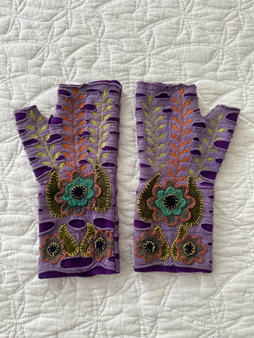 Colorful Handmade Felt and Cotton Fingerless Gloves From Nepal